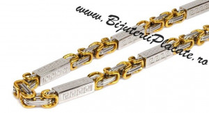 Set Lant Si Bratara Inox Auriu Argintiu Solid Cod S48 - Img 2