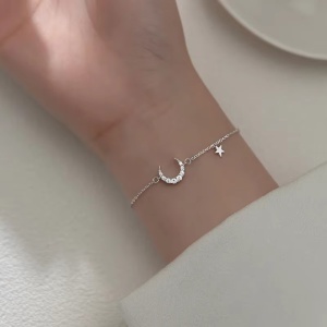 Brățară Femei Argint 925, Charm Lună și Stea, Design Elegant, ARG228C - Img 2