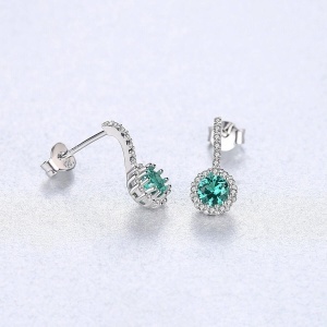 Cercei Argint 925 Cu Cristal Verde Stralucitor Si Zirconii, Cercei Eleganti Pentru Femei, Model Rafinat - Img 2
