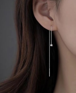 Cercei Argint 925, Model Lungi Cu Lant Subtire Si Biluta, Design Minimalist Si Elegant, Potriviti Pentru Tinute Clasice Si Moderne ARG368H - Img 2