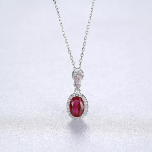 Colier Din Argint Piatra Red Zirconiu Oval ARG397M