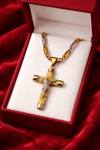 Colier Religios Cruce cu Iisus – Inox Placat Aur 14K, Lanț Elegant cod LC222F - Img 2