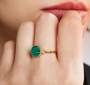 Inel Argint 925 Model --Malachite Stone Unique --Placat Aur ARG397A - Img 1