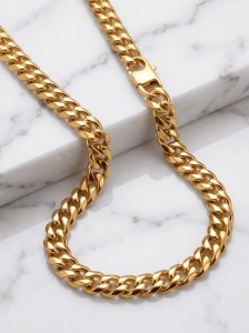 Lant Barbati Cuban Link, Inox 316L Placat Aur 14K, Grosime 0.9 cm, 55 cm – 78 g, Model Premium L111AI - Img 2