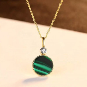 Lantisor Din Argint Auriu --- Malachite Verde --- FINUT Arg399C - Img 1