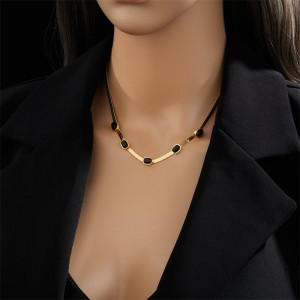 Lantisor Inox Auriu Snake Piatra Neagra - N1789 - Img 3