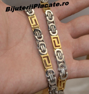 Set Lant Si Bratara Inox Auriu Argintiu Cod S33 - Img 2
