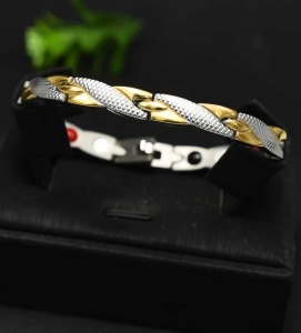 Bratara din Inox pentru Femei – Model Bicolor cu Magneti Terapeutici si Design Elegant BF995G2 - Img 3