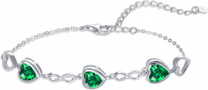 Bratara Model Infinit si Inimioare din argint 925 Emerald Green, Brățară minimalistă, casual, pentru femei, Verde arg415C - Img 2