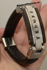 Bratara Solida Piele -CHINESE LETTERS- Inox B956 - Img 3