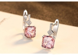 Cercei Argint 925 Cu Cristal Roz Si Zirconii Stralucitoare, Cercei Eleganti Femei Model Rafinat - Img 4