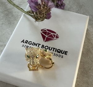 Cercei de argint placat cu aur - Cap de panteră strălucitor ARG76C - Img 4