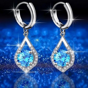 Cercei din Argint 925 cu Topaz Albastru și Închizătoare Huggie Arg114X