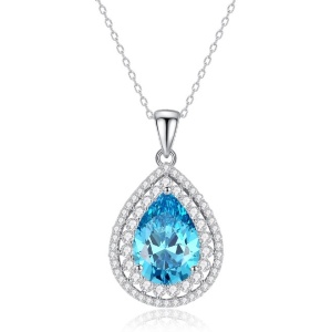 Colier Argint S925 Cu Pandantiv Lacrimă Cu Cristal Albastru Cod ARG254C - Img 1