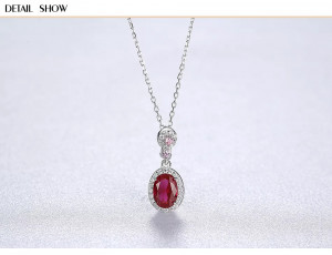 Colier Din Argint Piatra Red Zirconiu Oval ARG397M - Img 5