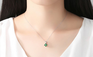 Colier din argint piatra verde smarald zirconiu cubic ARG359G - Img 4