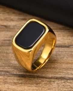 Ghiul Bărbați, Oțel Inoxidabil Placat Aur, Piatra Onix Negru, Design Elegant IM558C - Img 1
