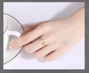 Inel Reglabil Femei, Design Modern Cu Doua Pietre Zirconiu, Argint 925 Placat Aur 18K Cod Arg69F - Img 6