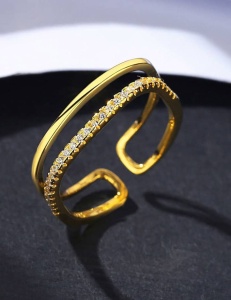 Inel Reglabil Placat Aur 18K, Cu Pietre Zirconiu Alb, Din Argint 925, Design Elegant Si Stralucitor, Bijuterie Delicata, Accesoriu Modern Pentru Femei Arg183V - Img 1
