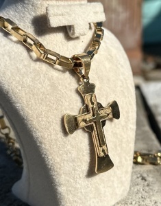 Lanț Byzantine Inox Placat Cu Aur + Cruce Masivă BărbăteascăLC13D - Img 6