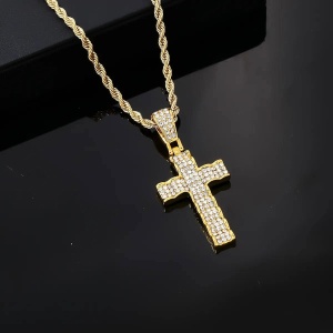 Lant din Inox Placat Auriu sau Argintiu– Cruce Masiva, Bijuterie Hip-Hop Barbati LC168G - Img 2