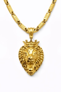 Lanț Inox Bărbați cu Pandantiv Leu, Model deosebit Versace, Placat Aur 18K Model Grecesc, Pandantiv Leu Regal lc15Z