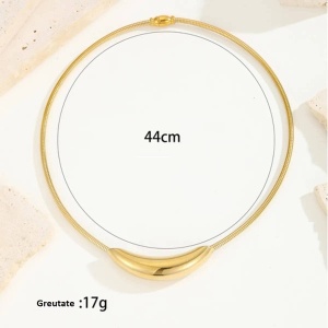 Lant scurt auriu pentru femei – colier elegant din inox cu pandantiv curbat L98C - Img 2