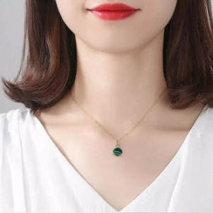 Lantisor Din Argint Auriu --- Malachite Verde --- FINUT Arg399C - Img 2