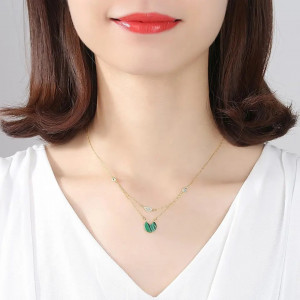 Lantisor Din Argint Auriu --- Malachite Verde --- FINUT Dublu Arg139C - Img 5