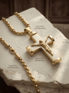 Lănțișor din Oțel Inoxidabil Auriu cu Cruce și Iisus – Design Elegant, Stil Masculin, Cod LC32D - Img 4
