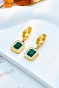 Set Bijuterii Placat Aur 18K, Lant 39+5cm, Bratara 17+5cm, Cercei si Piatra Verde Smarald S79X - Img 2
