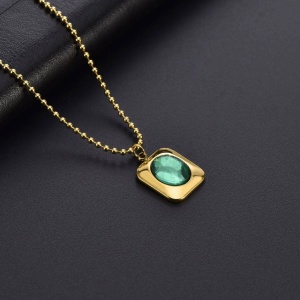 Set Bijuterii Stralucitor – Lant si Cercei Placati cu Aur cu Zirconiu Verde S223F - Img 6