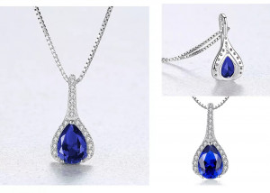 Set Cercei si Lantisor Din Argint S925 Zirconiu Safir Duchess Blue Set364C - Img 1