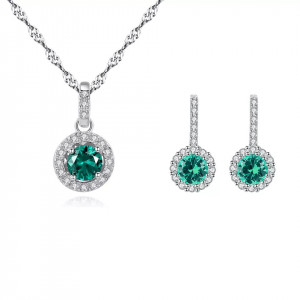 Set Cercei si Lantisor Din Argint S925 Zirconiu Smarald Green Set112E - Img 7