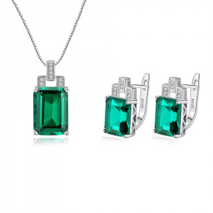 Set Cercei si Lantisor Din Argint S925 Zirconiu Smarald Green Set384M - Img 4