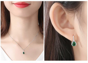 Set Cercei si Lantisor Din Argint S925 Zirconiu Verde Smarald Duchess Set279C - Img 4