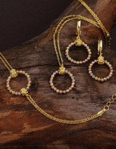 Set Colier, Cercei si Bratara Din Argint Aurite Rotund SET402A - Img 2