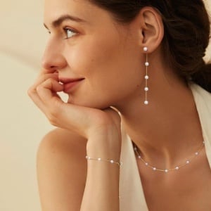 Set de Bijuterii cu Perle: Lănțișor, Brățară și Cercei Placați cu Aur S56K - Img 5