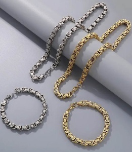 Set Lant si Bratara Barbati, Otel Inoxidabil, Model Versace, Auriu sau Argintiu, Stil Elegant si Masculin Cod S194A - Img 1