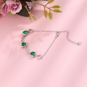Bratara Model Infinit si Inimioare din argint 925 Emerald Green, Brățară minimalistă, casual, pentru femei, Verde arg415C - Img 3