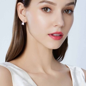 Cercei Argint 925 Cu Cristal Roz Si Zirconii Stralucitoare, Cercei Eleganti Femei Model Rafinat - Img 2