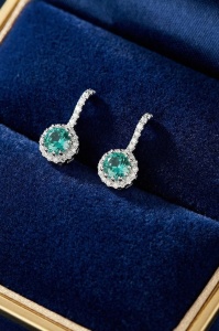 Cercei Argint 925 Cu Cristal Verde Stralucitor Si Zirconii, Cercei Eleganti Pentru Femei, Model Rafinat