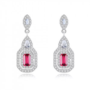 Cercei ARGINT Red Crystal Patrat Eleganti Arg398D - Img 5