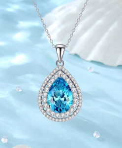 Colier Argint S925 Cu Pandantiv Lacrimă Cu Cristal Albastru Cod ARG254C - Img 2