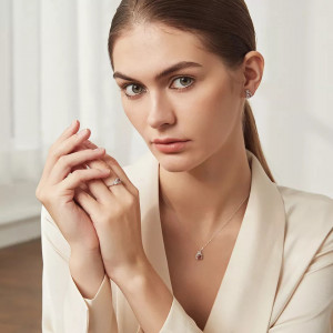 Colier Din Argint Piatra Roz Zirconiu Patrat ARG397J - Img 2