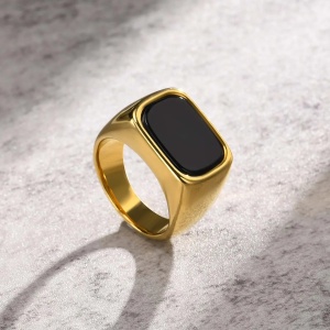 Ghiul Bărbați, Oțel Inoxidabil Placat Aur, Piatra Onix Negru, Design Elegant IM558C - Img 3