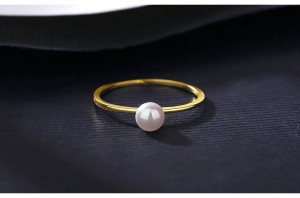 Inel Argint Minimalist cu Perla placat cu Aur -- ARG399P - Img 3