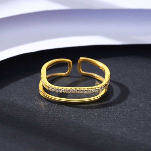 Inel Reglabil Placat Aur 18K, Cu Pietre Zirconiu Alb, Din Argint 925, Design Elegant Si Stralucitor, Bijuterie Delicata, Accesoriu Modern Pentru Femei Arg183V - Img 5