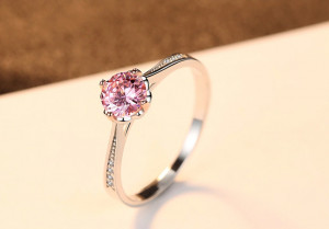 Inel romantic de logodna din argint cu zirconiu roz cod ARG305A - Img 2