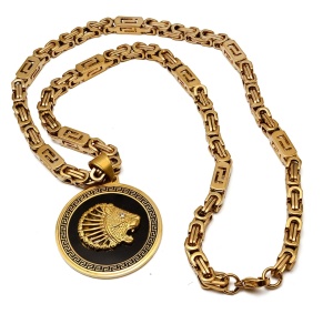 Lant Barbati Inox 316L Placat Aur, Model Versace, Medalion Rotund Cu ...